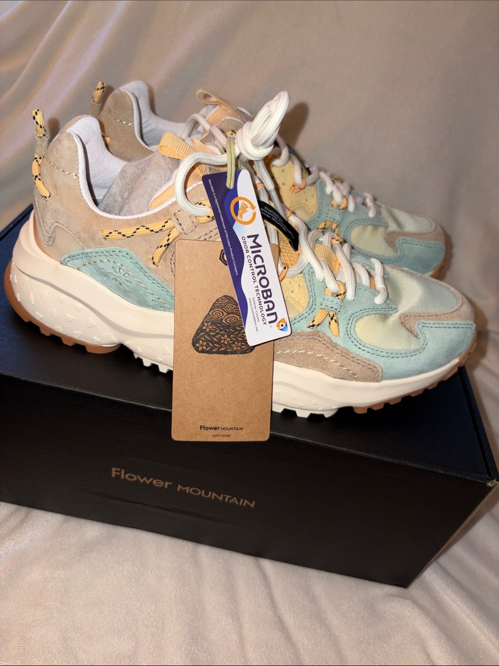 NWT Flower Mountain YAMABUSHI WOMAN Suede and fabric sneakers - Mentos/Sand Pale - Picture 10 of 15